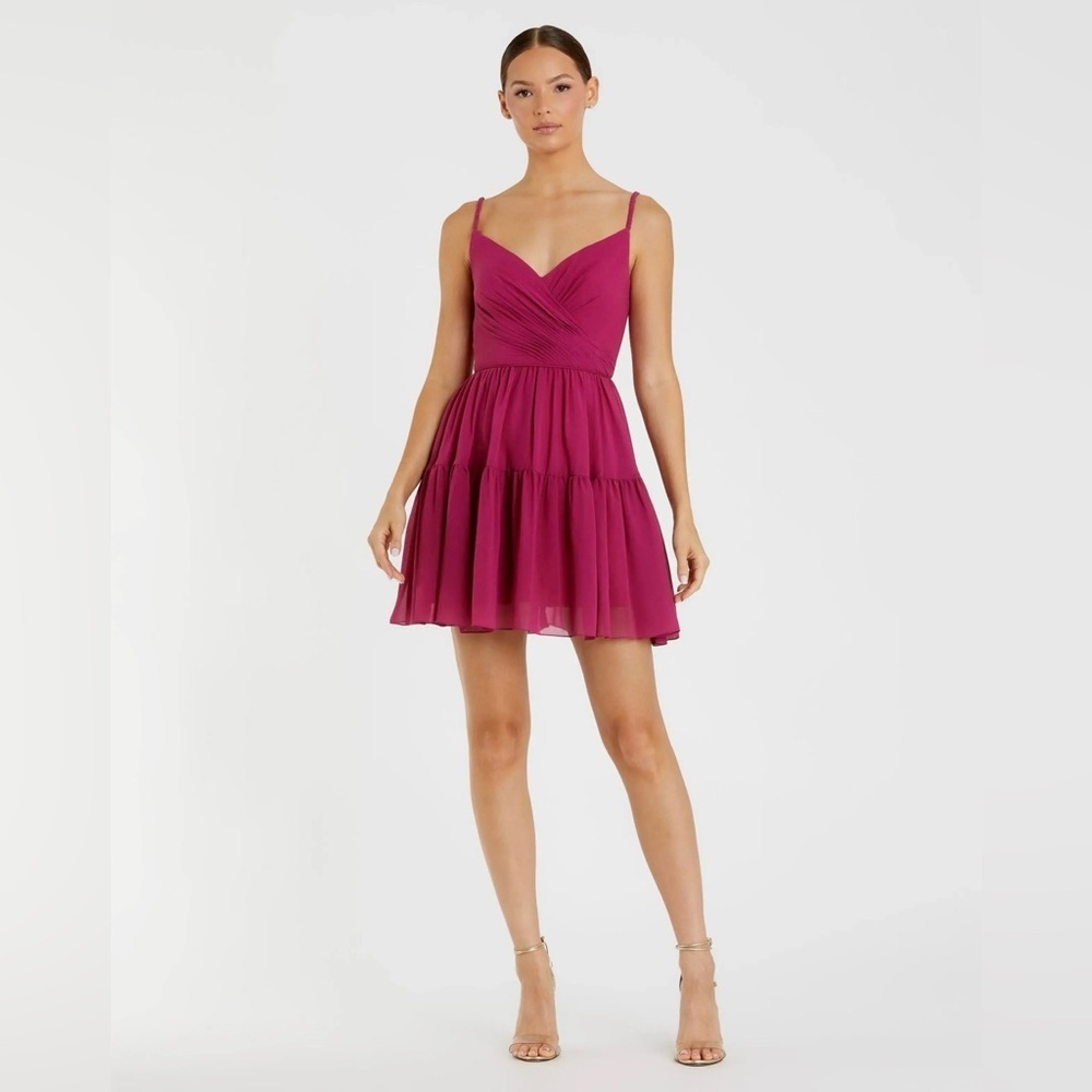 Mac Duggal Chiffon Faux Wrap Mini Dress Size 6 Fuschia Prom Party Night Out